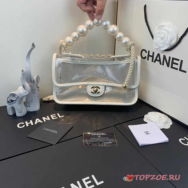 CHANEL TRANSPARENT PVC PEARL SANDBAG WHITE - 1