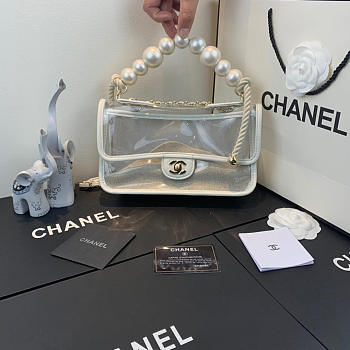 CHANEL TRANSPARENT PVC PEARL SANDBAG WHITE