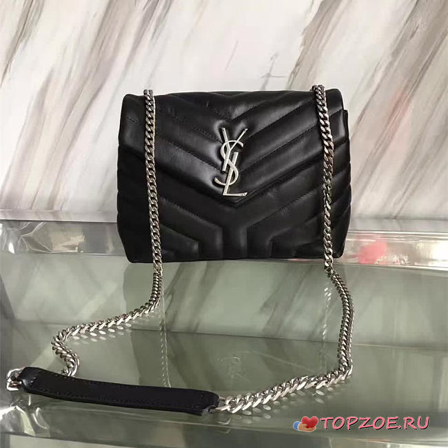 YSL LOULOU SMALL IN QUILTED “Y” LEATHER SILVER 494699 SIZE 25 x 17 x 9 CM - 1
