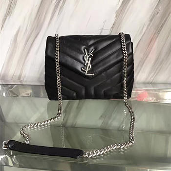 YSL LOULOU SMALL IN QUILTED “Y” LEATHER SILVER 494699 SIZE 25 x 17 x 9 CM