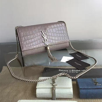 ysl monogram kate silver tassel in embossed crocodile shiny leather CohotBag 5038