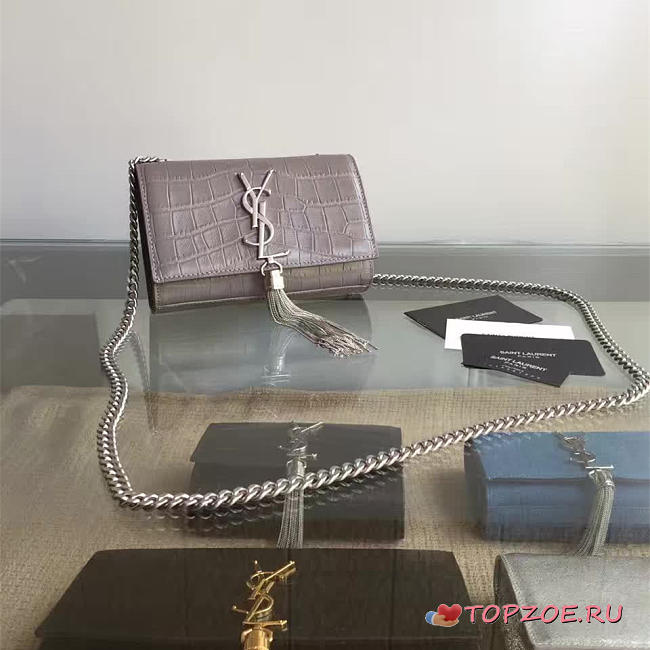 ysl monogram kate silver tassel in embossed crocodile shiny leather- CohotBag 5039 - 1