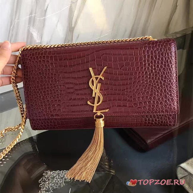 ysl monogram kate gold tassel in embossed crocodile shiny leather CohotBag 5042 - 1