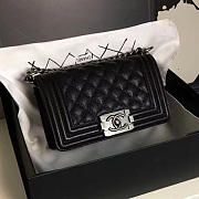 CHANEL SMALL QUILTED CAVIAR BOY BAG BLACK SILVER A13043 VS 03258 - 1