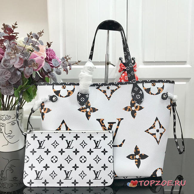 LV NEVERFULL MEDIUM SIZE HANDBAG BIG WHITE LETTER - 1
