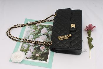 CHANEL CAVIAR LAMBSKIN LEATHER FLAP BAG BLACK GOLD 25CM
