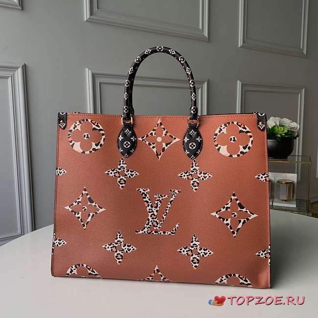 LV MONOGRAM GIANT ON THE GO TOTE BAG BLACK AND KHAKI - 1