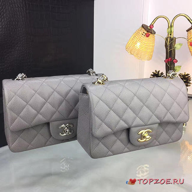 CHANEL CLASSIC FLAP BAG GREY CAVIAR LEATHER 20CM GRAY - 1