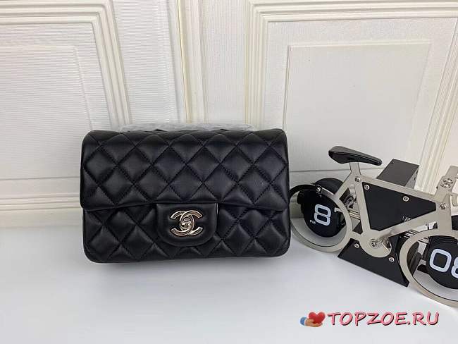 CHANEL CAVIAR LAMBSKIN LEATHER FLAP BAG BLACK GOLD/SILVER 20CM - 1