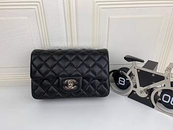 CHANEL CAVIAR LAMBSKIN LEATHER FLAP BAG BLACK GOLD/SILVER 20CM