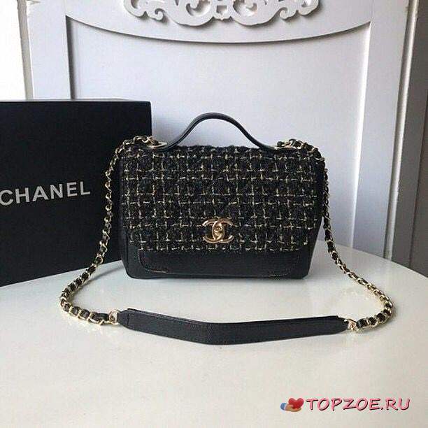 CHANEL LEATHER FLAP BAG BLACK LENGTH 23CM GOLD - 1