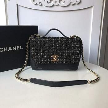CHANEL LEATHER FLAP BAG BLACK LENGTH 23CM GOLD