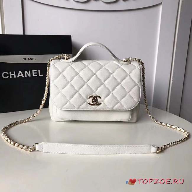 CHANEL FLAP BAG WITH TOP HANDLE GRAINED CALFSKIN & GOLD-TONE METAL WHITE - 1