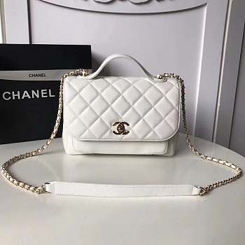 CHANEL FLAP BAG WITH TOP HANDLE GRAINED CALFSKIN & GOLD-TONE METAL WHITE