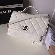 CHANEL FLAP BAG WITH TOP HANDLE GRAINED CALFSKIN & GOLD-TONE METAL WHITE - 3