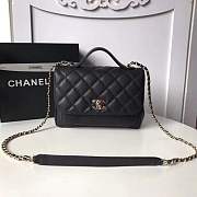 CHANEL FLAP BAG WITH TOP HANDLE GRAINED CALFSKIN & GOLD-TONE METAL BLACK - 1