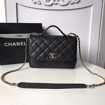 CHANEL FLAP BAG WITH TOP HANDLE GRAINED CALFSKIN & GOLD-TONE METAL BLACK
