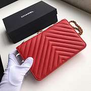 CHANEL LAMB SKIN V-TYPE CHAIN BAG RED - 5