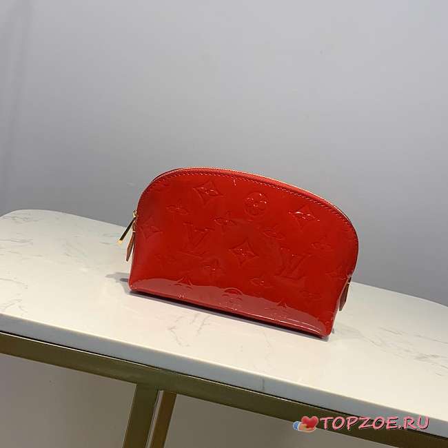 LV RED COSMETIC BAG EMBOSSED LEATHER - 1