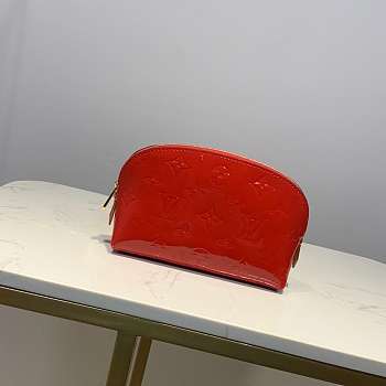 LV RED COSMETIC BAG EMBOSSED LEATHER