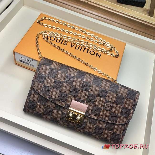 LV CROISETTE WALLET DAMIER CANVAS WALLET DETACHABLE METAL CHAIN PONK - 1