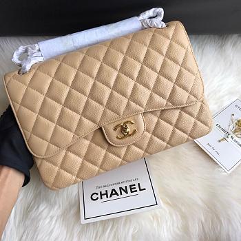  CHANEL CAVIAR LEATHER FLAP BOY BAG GOLD/SILVER 30CM BEIGE
