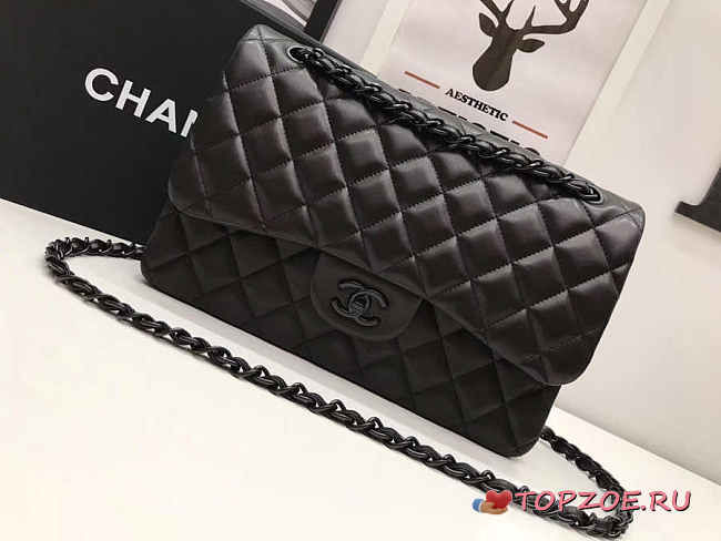 CHANEL CAVIAR LAMBSKIN LEATHER FLAP BAG BLACK 25CM - 1