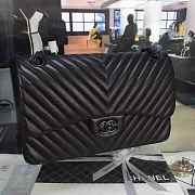 CHANEL LAMBSKIN CHEVRON QUILTED 30CM FLAP BLACK BAG - 1