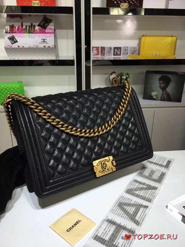 CHANEL LARGE BOY BAG BLACK CAVIAR LEATHER 30CM - 1