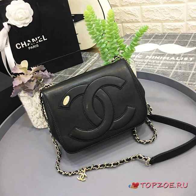 CHANEL NEW SHEEPSKIN SMALL SQUARE BAG BLACK - 1