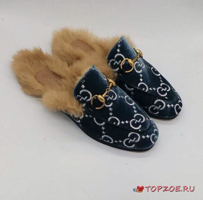 GUCCI RABBIT FUR FLAT SLIPPERS - 1