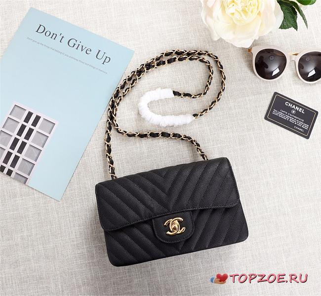 CHANEL CLASSIC FLAP BAG CAVIAR LEATHER 20CM BLACK - 1