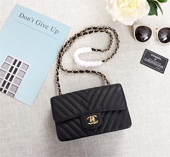 CHANEL CLASSIC FLAP BAG CAVIAR LEATHER 20CM BLACK