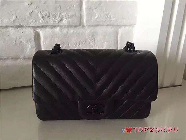 CHANEL LAMBSKIN CHEVRON QUILTED 20CM FLAP BLACK BAG - 1