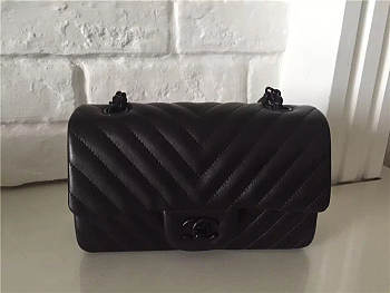 CHANEL LAMBSKIN CHEVRON QUILTED 20CM FLAP BLACK BAG