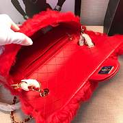 CHANEL NEW STYLE LAMB HAIR FLIP BAG RED - 6
