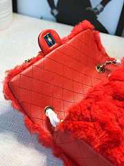 CHANEL NEW STYLE LAMB HAIR FLIP BAG RED - 4