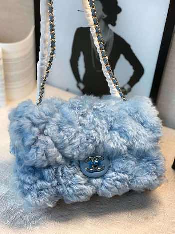 CHANEL NEW STYLE LAMB HAIR FLIP BAG BLUE