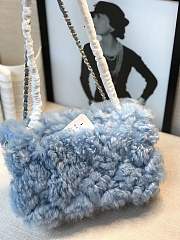 CHANEL NEW STYLE LAMB HAIR FLIP BAG BLUE - 2