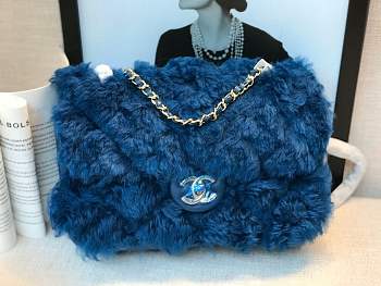 CHANEL NEW STYLE LAMB HAIR FLIP BAG DARK BLUE