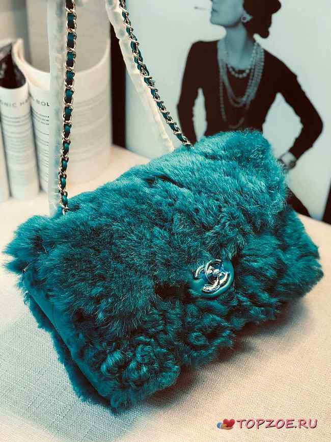 CHANEL NEW STYLE LAMB HAIR FLIP BAG GREEN - 1