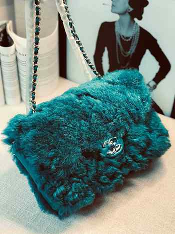 CHANEL NEW STYLE LAMB HAIR FLIP BAG GREEN