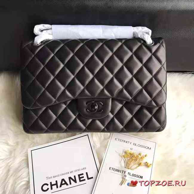 CHANEL CAVIAR LAMBSKIN LEATHER FLAP BAG BLACK 30CM - 1