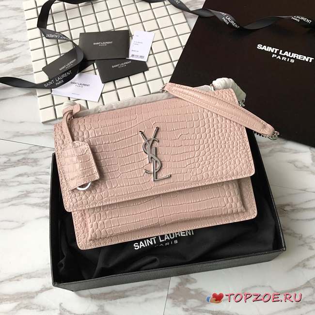 YSL SUNSET CHAIN WALLET IN CROCODILE EMBOSSED SHINY LEATHER 4846 - 1