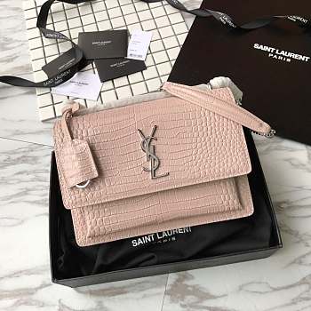 YSL SUNSET CHAIN WALLET IN CROCODILE EMBOSSED SHINY LEATHER 4846