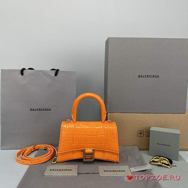 BALENCIAGA HOURGLASS SMALL TOP HANDLE BAG IN ORANGE - 1