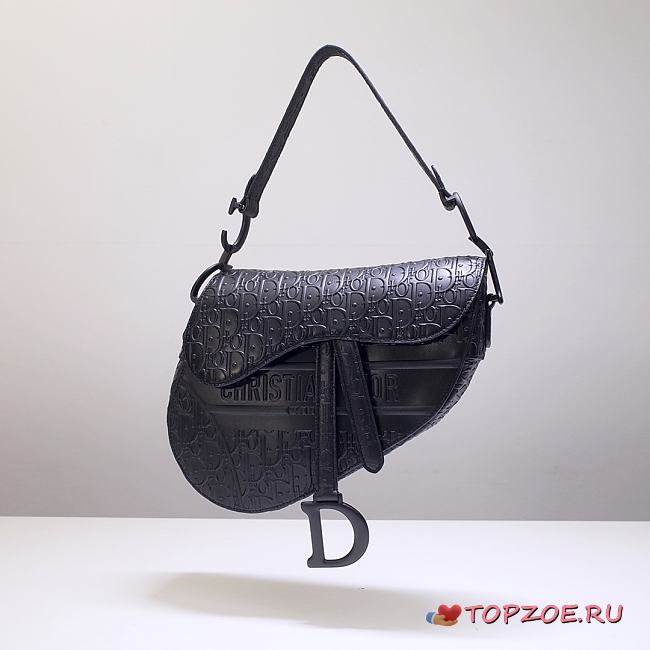 DIOR COWHIDE EMBOSSING SADDLE BAG BLACK - 1