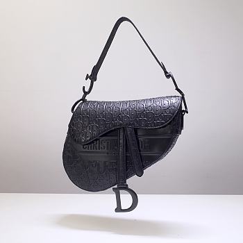 DIOR COWHIDE EMBOSSING SADDLE BAG BLACK