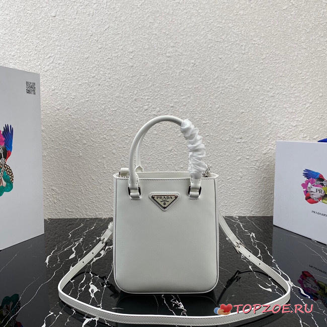 PRADA White Small Brushed Leather Tote 1BA331 Size 17.5 x 15 x 5cm - 1