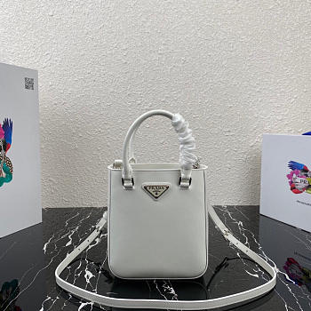 PRADA White Small Brushed Leather Tote 1BA331 Size 17.5 x 15 x 5cm
